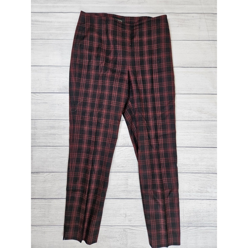 Talbots Heritage Pants Women's 4 Burgundy Black Plaid Wool Blend Slim Ankle
